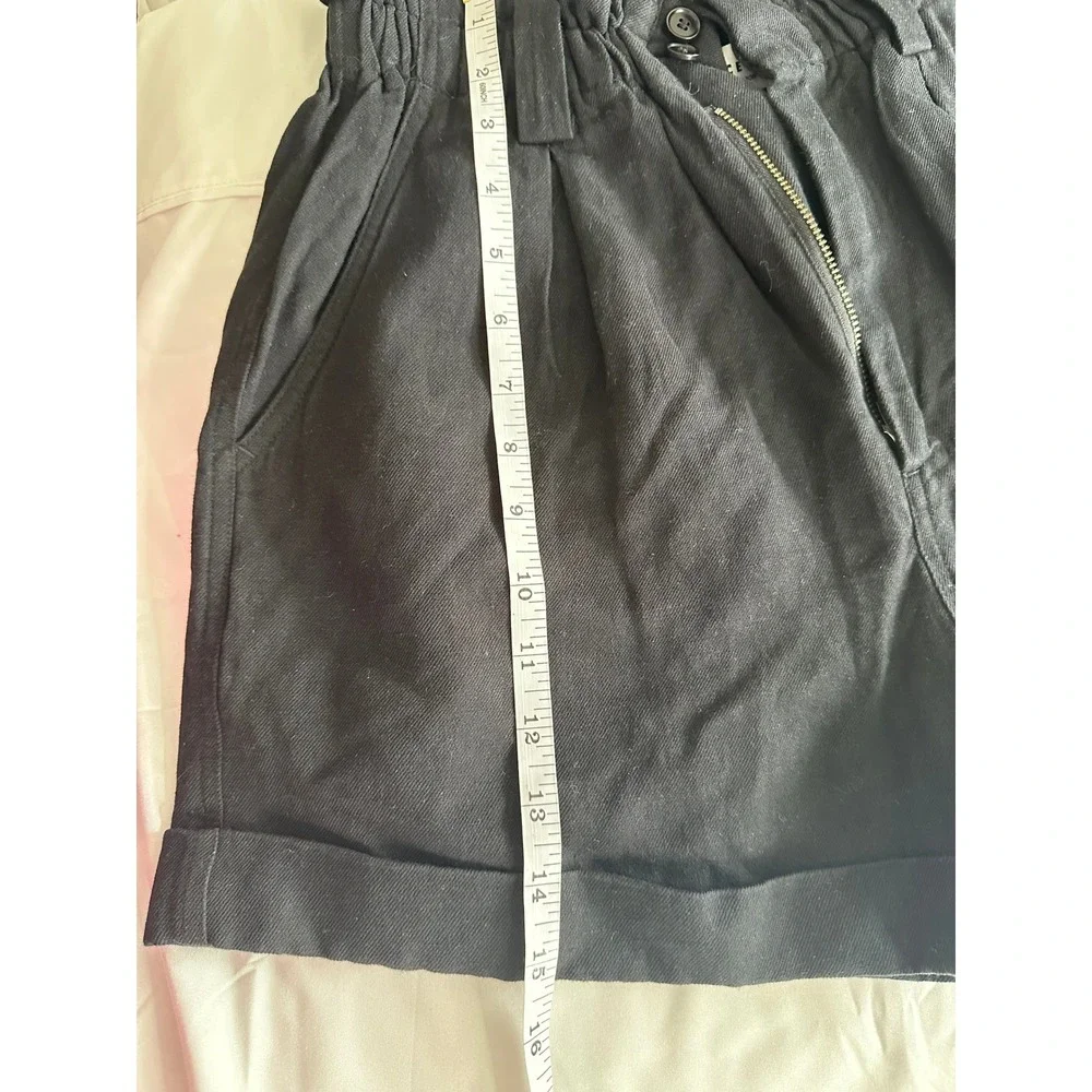 Apiece Apart Black Linen Organic Cotton Paperbag High‎ Waist Shorts XS